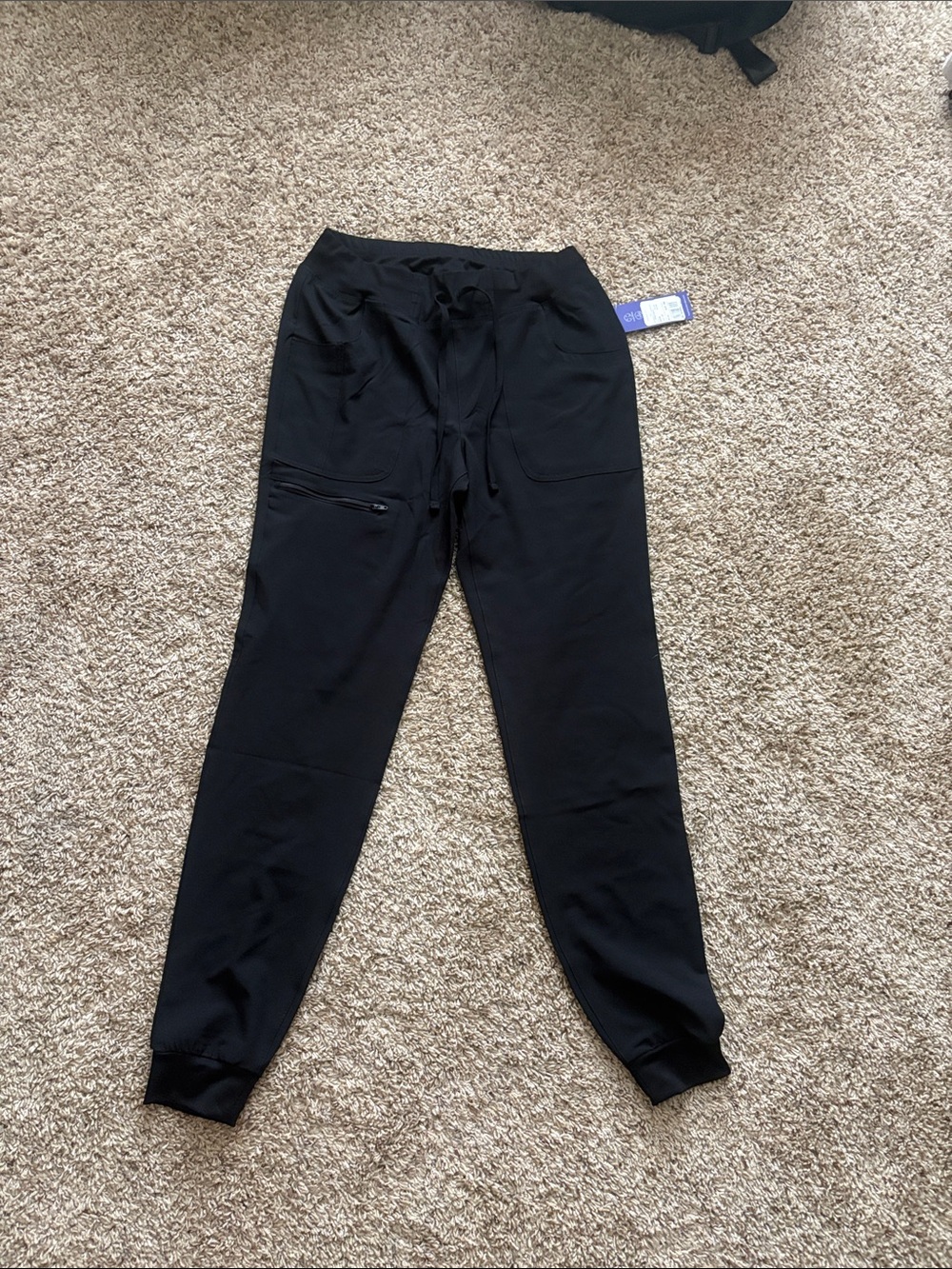 NWT HeartSoul Black Women's Jogger Scrub Pants with Zip Pocket